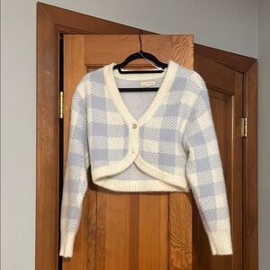 Blue and White Plaid Cropped Cardigan from Pacsun